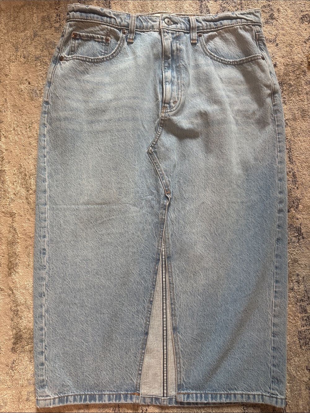 Abercrombie and Fitch Light Blue Denim Midi Skirt with Front Slit